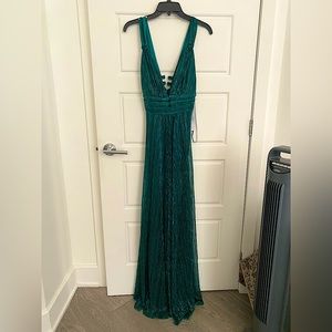 Betsy&Adam Shimmer Emerald Gown